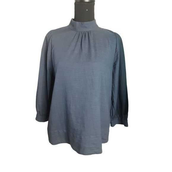 Everlane Tops - Everlane Mock Neck 100% Cotton Blouse Women Size 4 Long Sleeve Blue